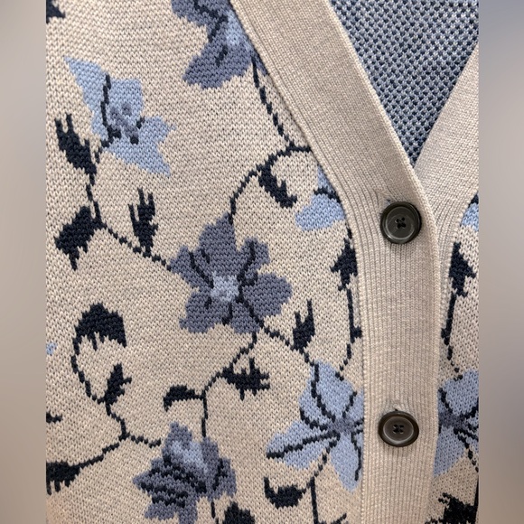 Club Monaco 100% wool blue grey floral cardigan - Picture 5 of 9